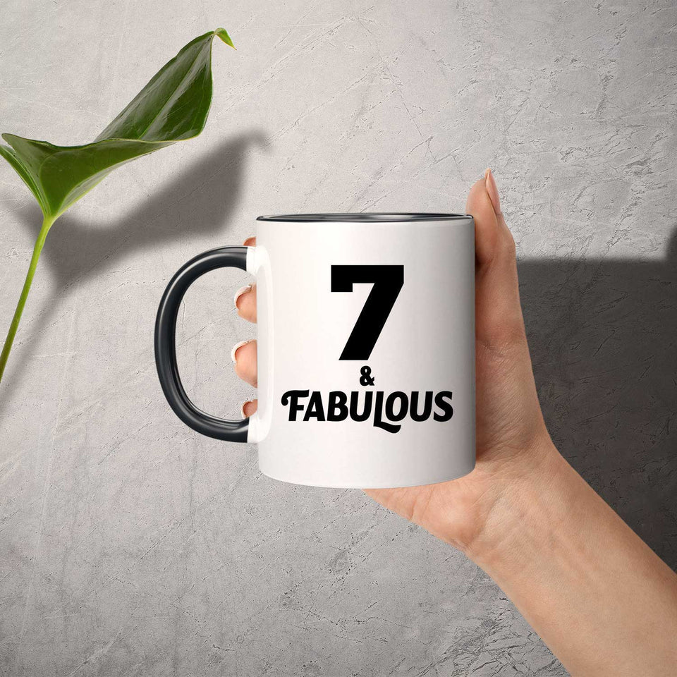 7th Birthday 7 & Fabulous - 11oz Accent Mug Black