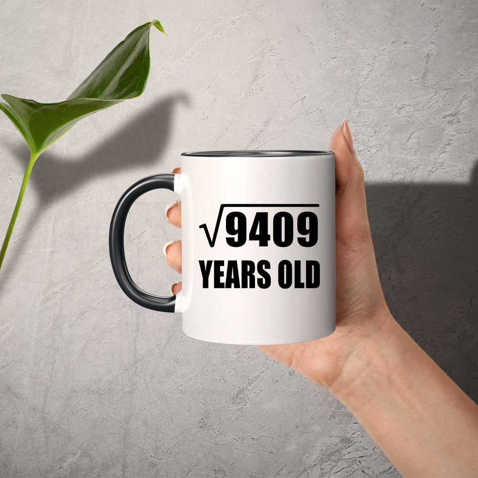 97th Birthday Square Root of 9409 Years Old - 11oz Accent Mug Black