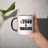50th Birthday Square Root of 2500 & Fabulous - 11oz Accent Mug Black