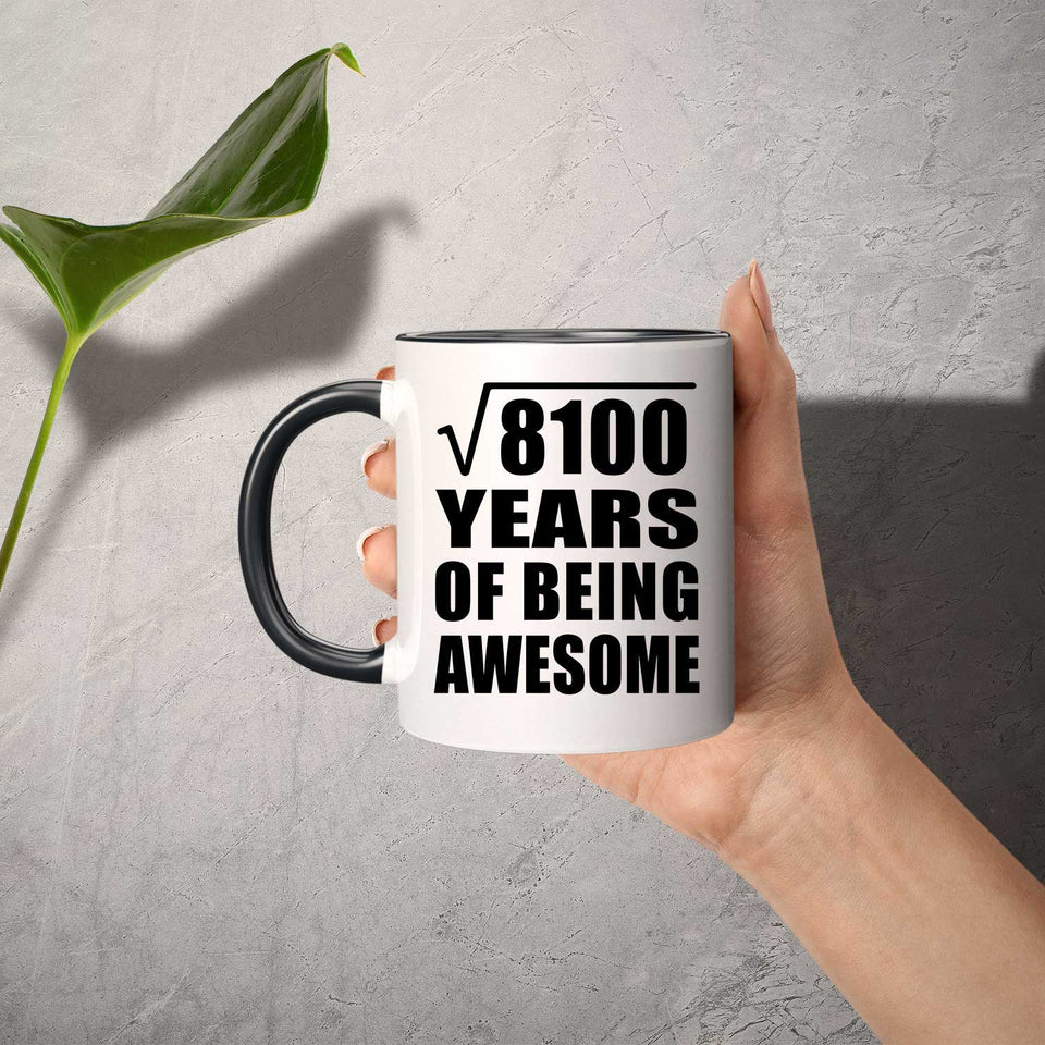 90th Birthday Square Root of 8100 Years of Being Awesome - 11oz Accent Mug Black
