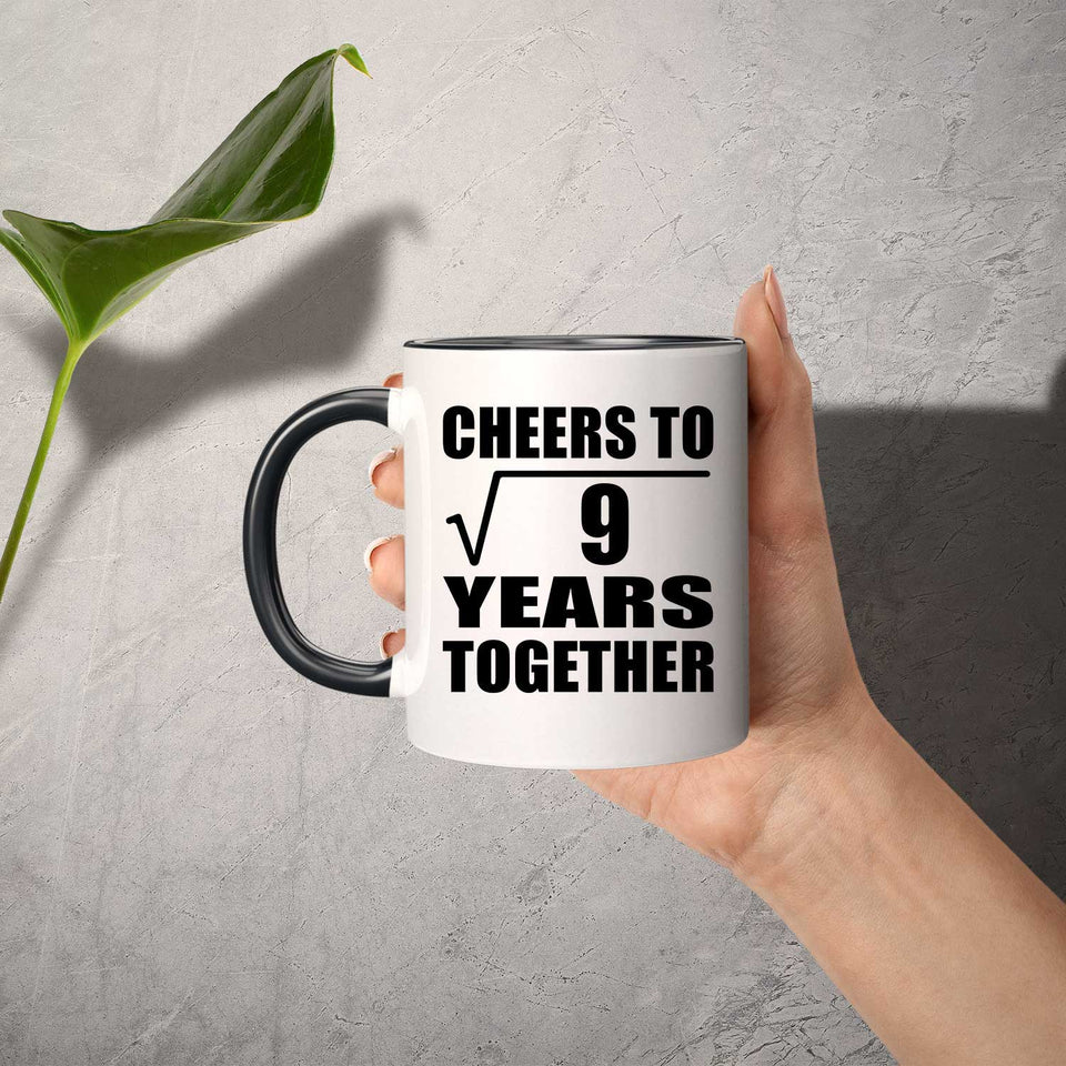 3rd Anniversary Cheers To Square Root of 9 Years Together - 11oz Accent Mug Black