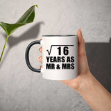 4th Anniversary Square Root of 16 Years As Mr & Mrs - 11oz Accent Mug Black