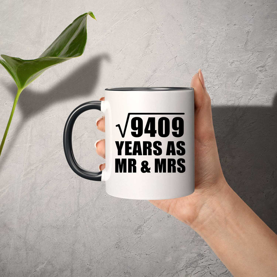 97th Anniversary Square Root of 9409 Years As Mr & Mrs - 11oz Accent Mug Black
