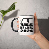 2nd Anniversary Square Root of 4 Years As Mr & Mrs 2024 - 11oz Accent Mug Black