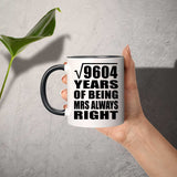 98th Anniversary Square Root of 9604 Years Mrs Always Right - 11oz Accent Mug Black