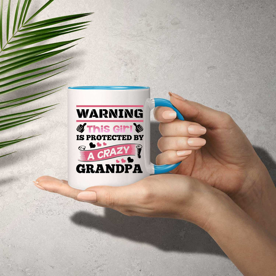 Warning This Girl Is Protected by A Crazy Grandpa - 11oz Accent Mug Blue