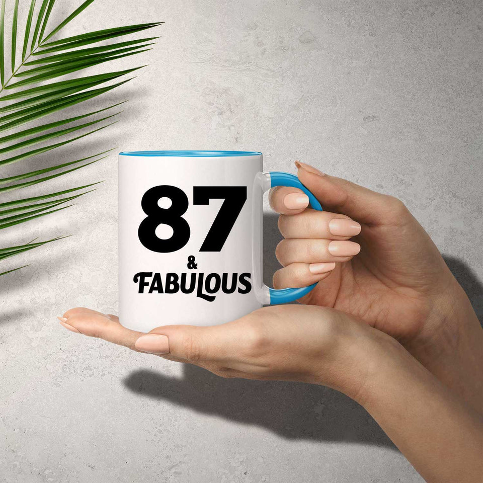 87th Birthday 87 & Fabulous - 11oz Accent Mug Blue