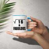 4th Birthday Square Root of 16 & Fabulous - 11oz Accent Mug Blue