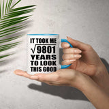 99th Birthday Took Square Root of 9801 Years To Look Good - 11oz Accent Mug Blue
