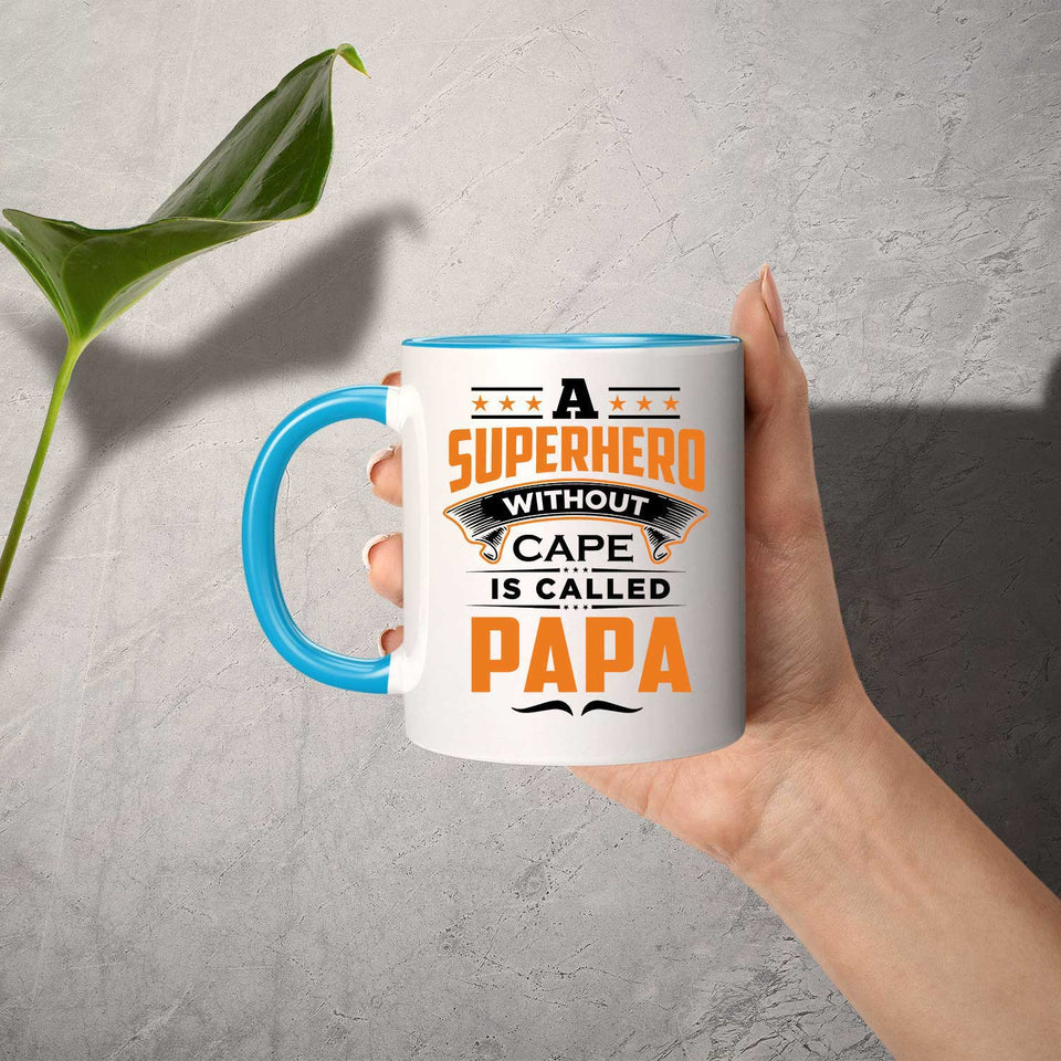 A Superhero Without Cape is Called Papa - 11oz Accent Mug Blue
