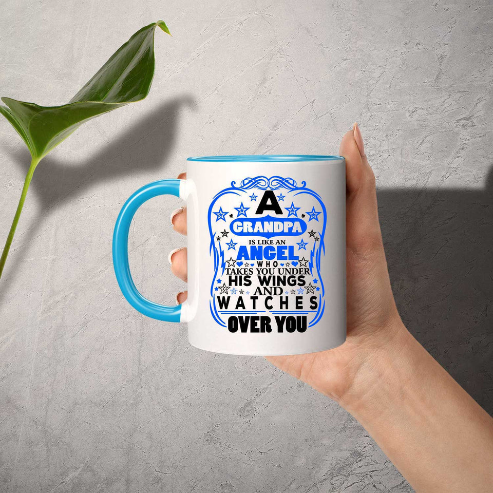 Grandpa Is An Angel Takes You Under His Wings - 11oz Accent Mug Blue
