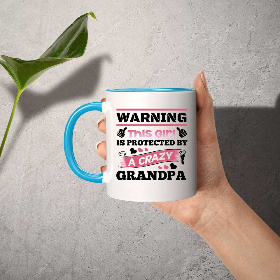 Warning This Girl Is Protected by A Crazy Grandpa - 11oz Accent Mug Blue