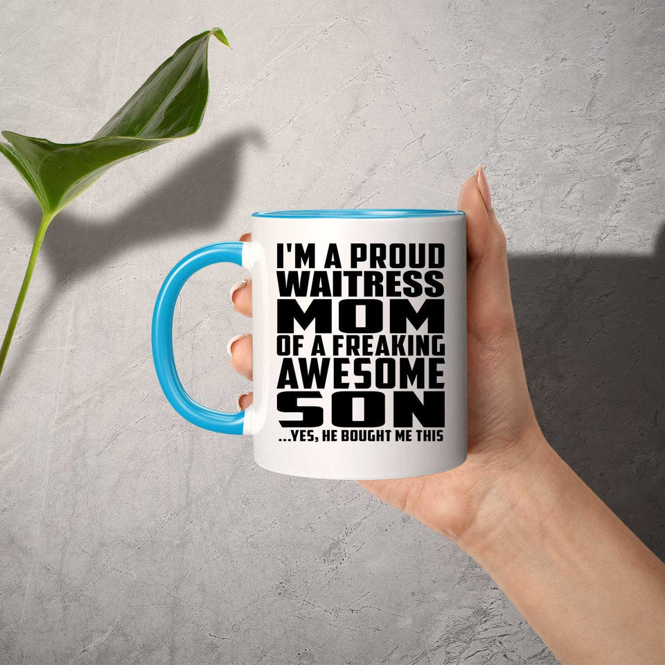 Proud Waitress Mom Of Awesome Son - 11oz Accent Mug Blue
