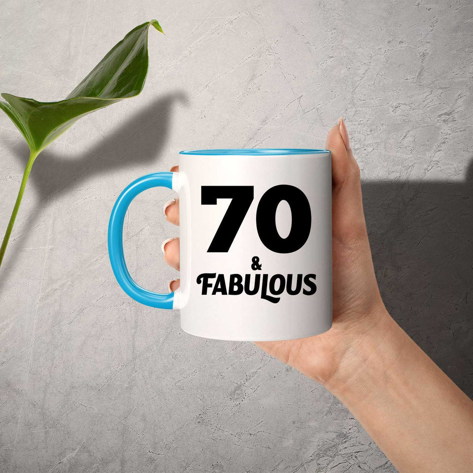 70th Birthday 70 & Fabulous - 11oz Accent Mug Blue