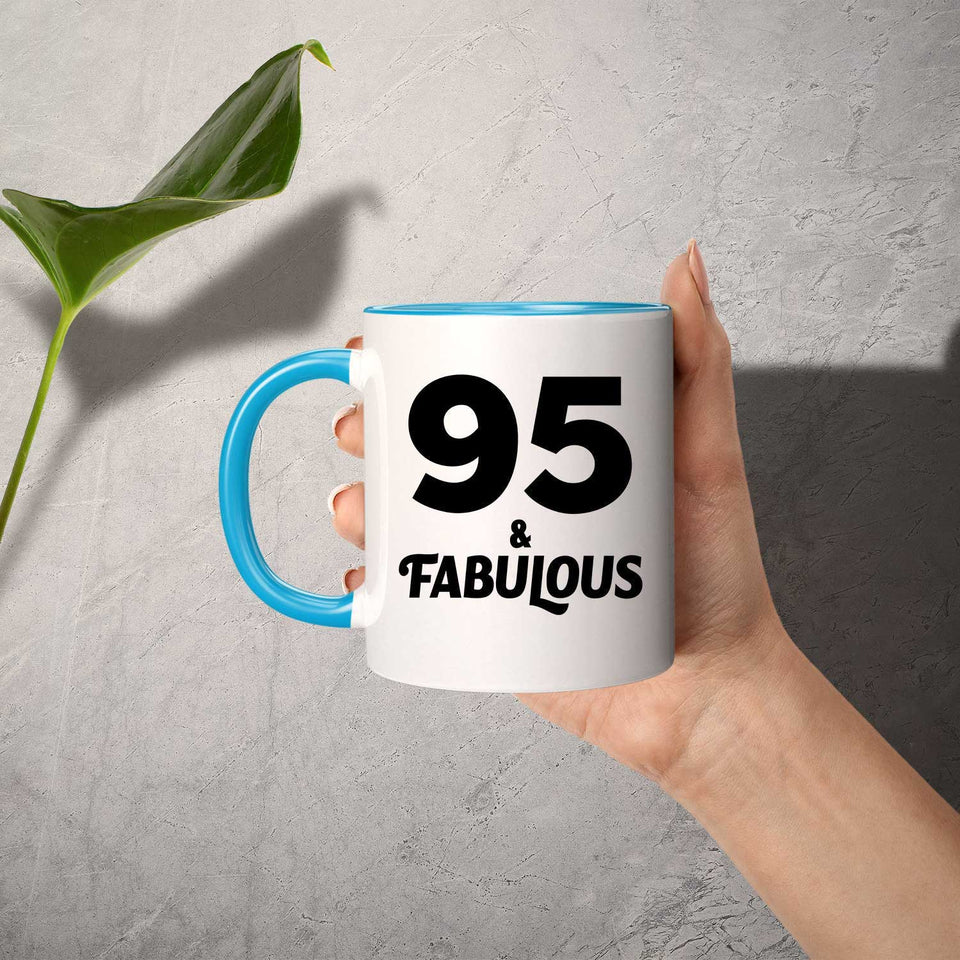 95th Birthday 95 & Fabulous - 11oz Accent Mug Blue