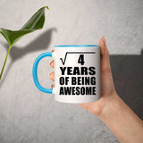2nd Birthday Square Root of 4 Years of Being Awesome - 11oz Accent Mug Blue