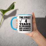 2nd Birthday Square Root of 4 Years of Childhood - 11oz Accent Mug Blue