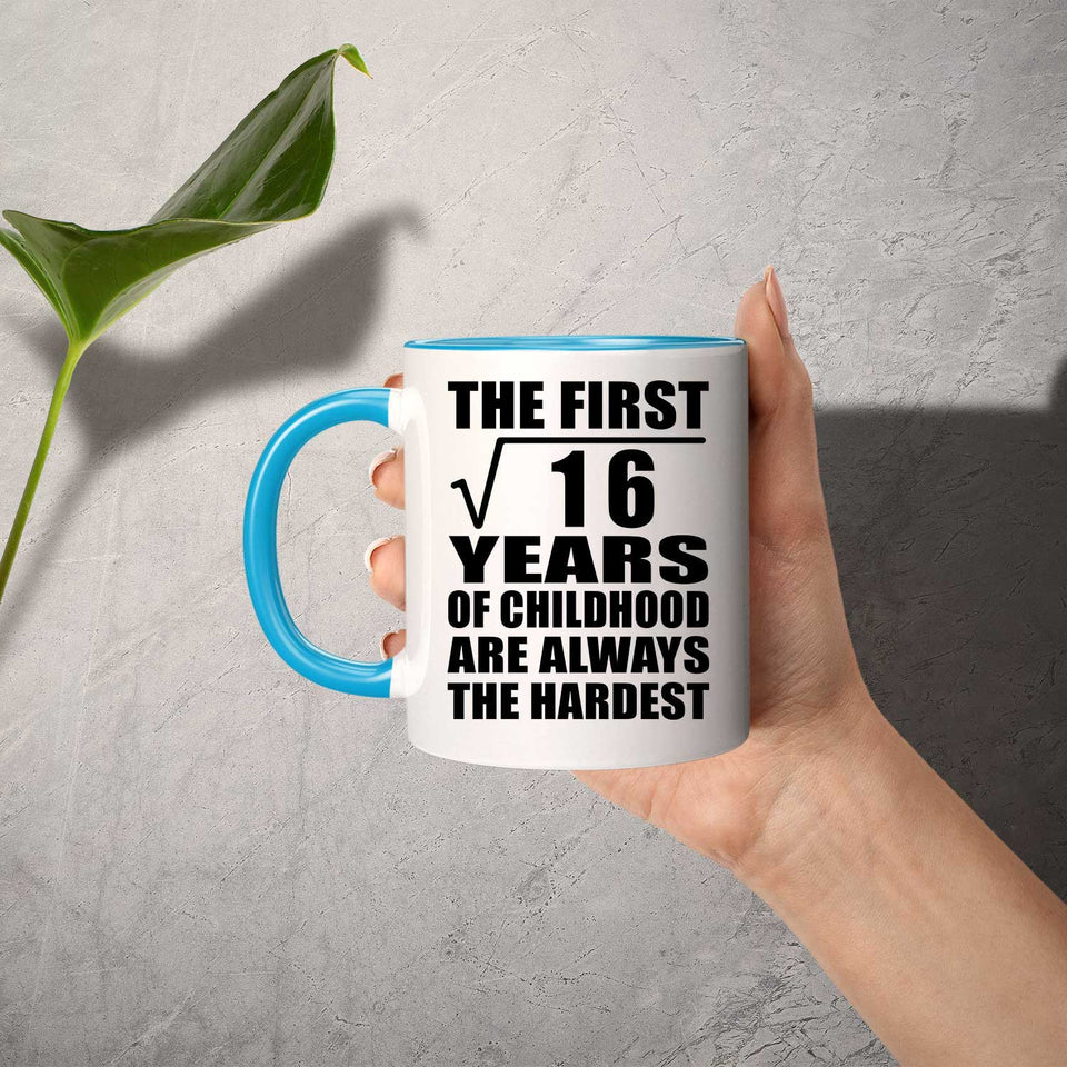 4th Birthday Square Root of 16 Years of Childhood - 11oz Accent Mug Blue