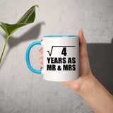 2nd Anniversary Square Root of 4 Years As Mr & Mrs - 11oz Accent Mug Blue
