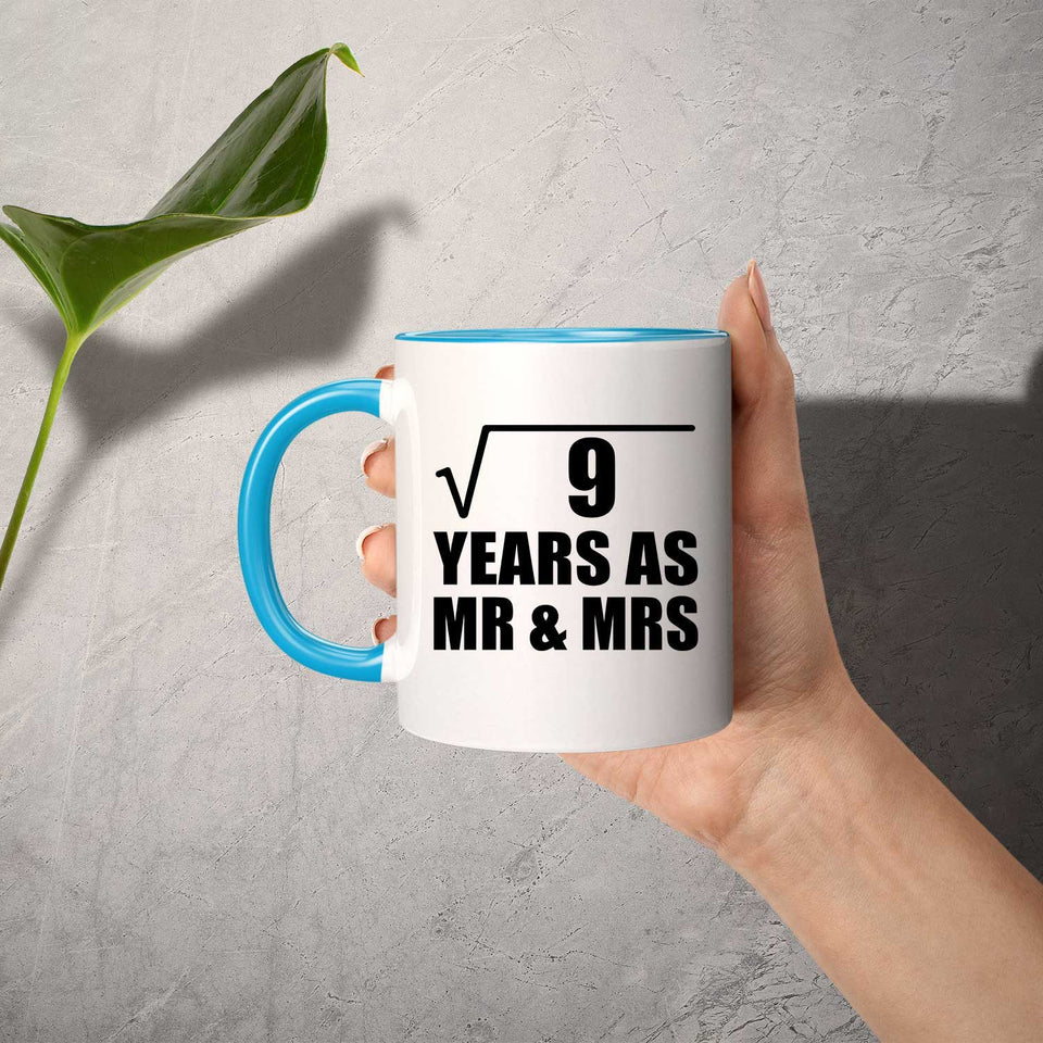 3rd Anniversary Square Root of 9 Years As Mr & Mrs - 11oz Accent Mug Blue