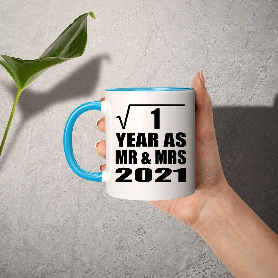 1st Anniversary Square Root of 1 Year As Mr & Mrs 2021 - 11oz Accent Mug Blue