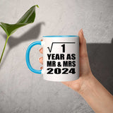 1st Anniversary Square Root of 1 Year As Mr & Mrs 2024 - 11oz Accent Mug Blue