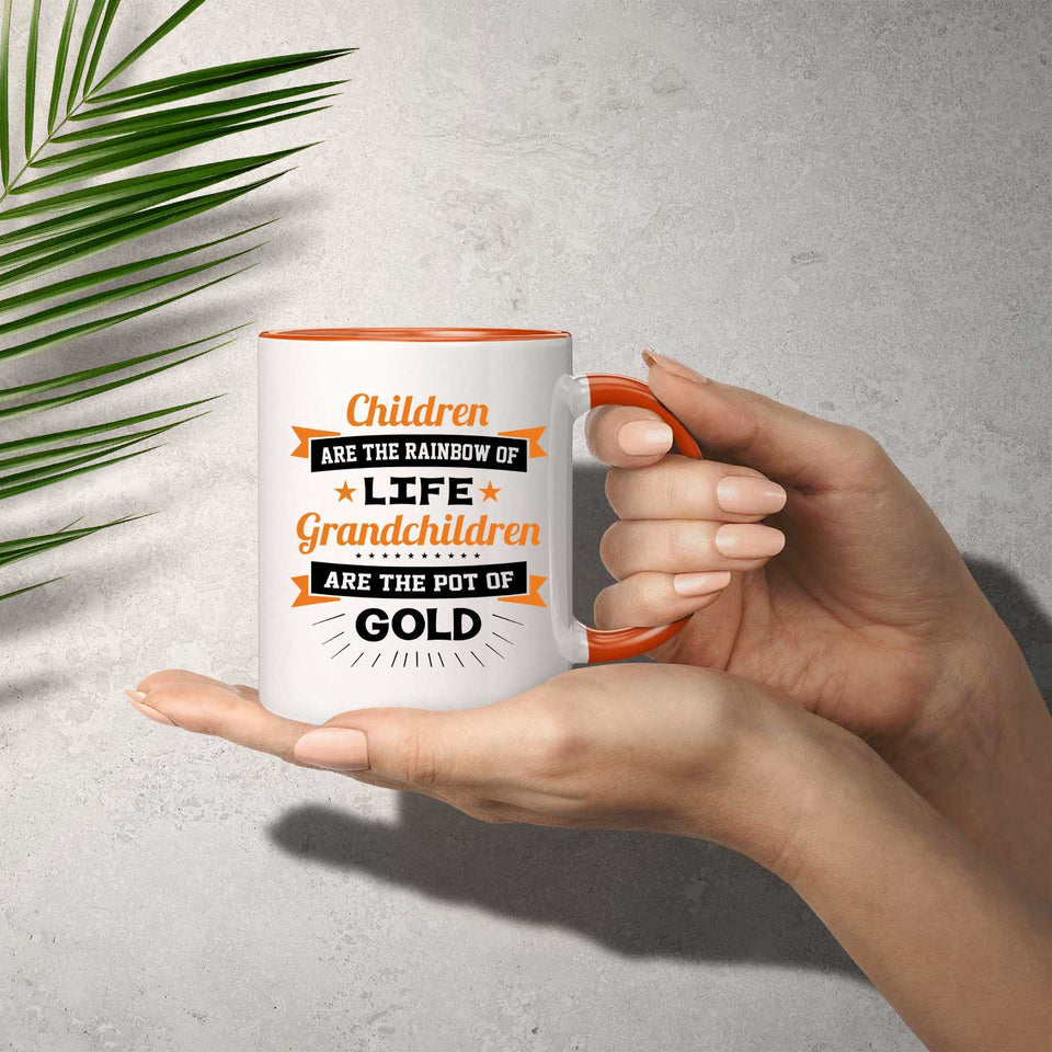 Children Are Rainbow Of Life, Grandchildren Are Pot Of Gold - 11oz Accent Mug Orange