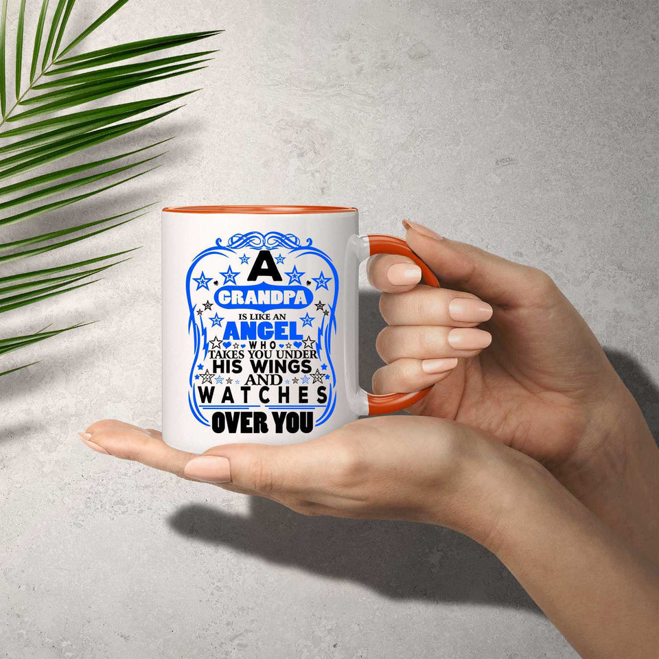 Grandpa Is An Angel Takes You Under His Wings - 11oz Accent Mug Orange