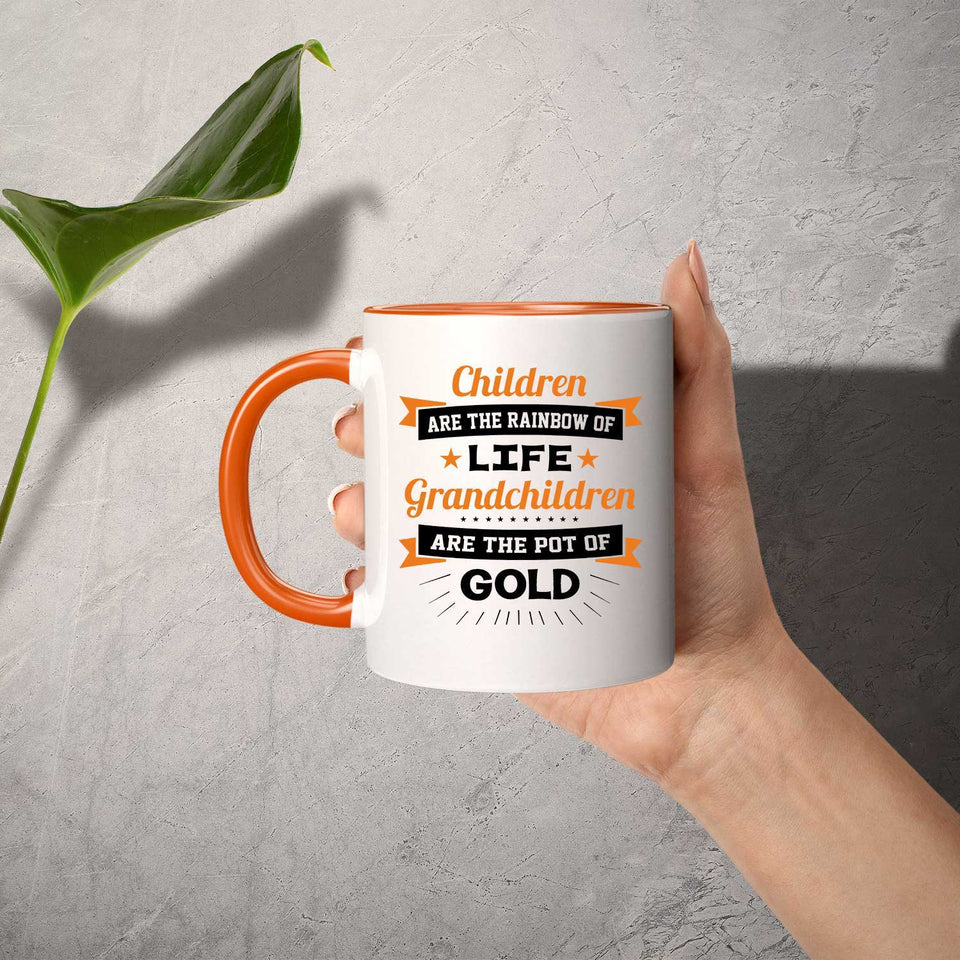 Children Are Rainbow Of Life, Grandchildren Are Pot Of Gold - 11oz Accent Mug Orange