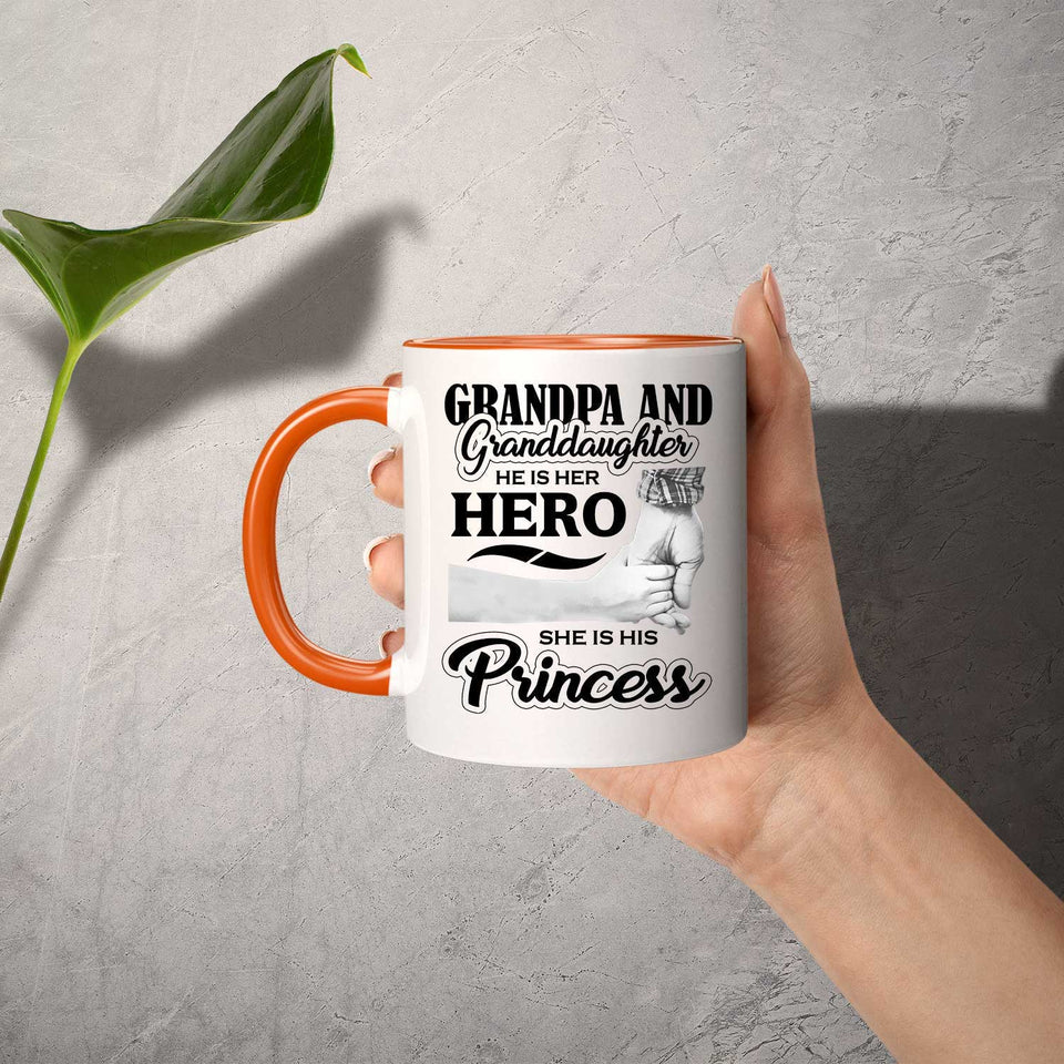 Grandpa & Granddaughter, He is Her Hero, She is His Princess - 11oz Accent Mug Orange