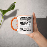 Grandpa & Granddaughter, He is Her Hero, She is His Princess - 11oz Accent Mug Orange