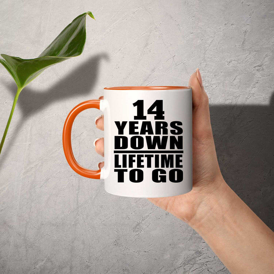 14th Anniversary 14 Years Down Lifetime To Go - 11oz Accent Mug Orange