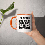 9th Birthday 9 Years 108 Months 3287 Days Of Awesome - 11oz Accent Mug Orange