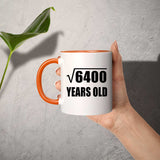 80th Birthday Square Root of 6400 Years Old - 11oz Accent Mug Orange