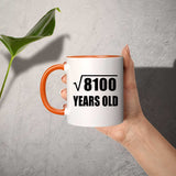 90th Birthday Square Root of 8100 Years Old - 11oz Accent Mug Orange