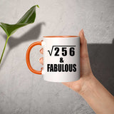16th Birthday Square Root of 256 & Fabulous - 11oz Accent Mug Orange