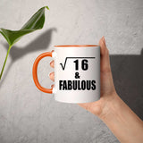 4th Birthday Square Root of 16 & Fabulous - 11oz Accent Mug Orange