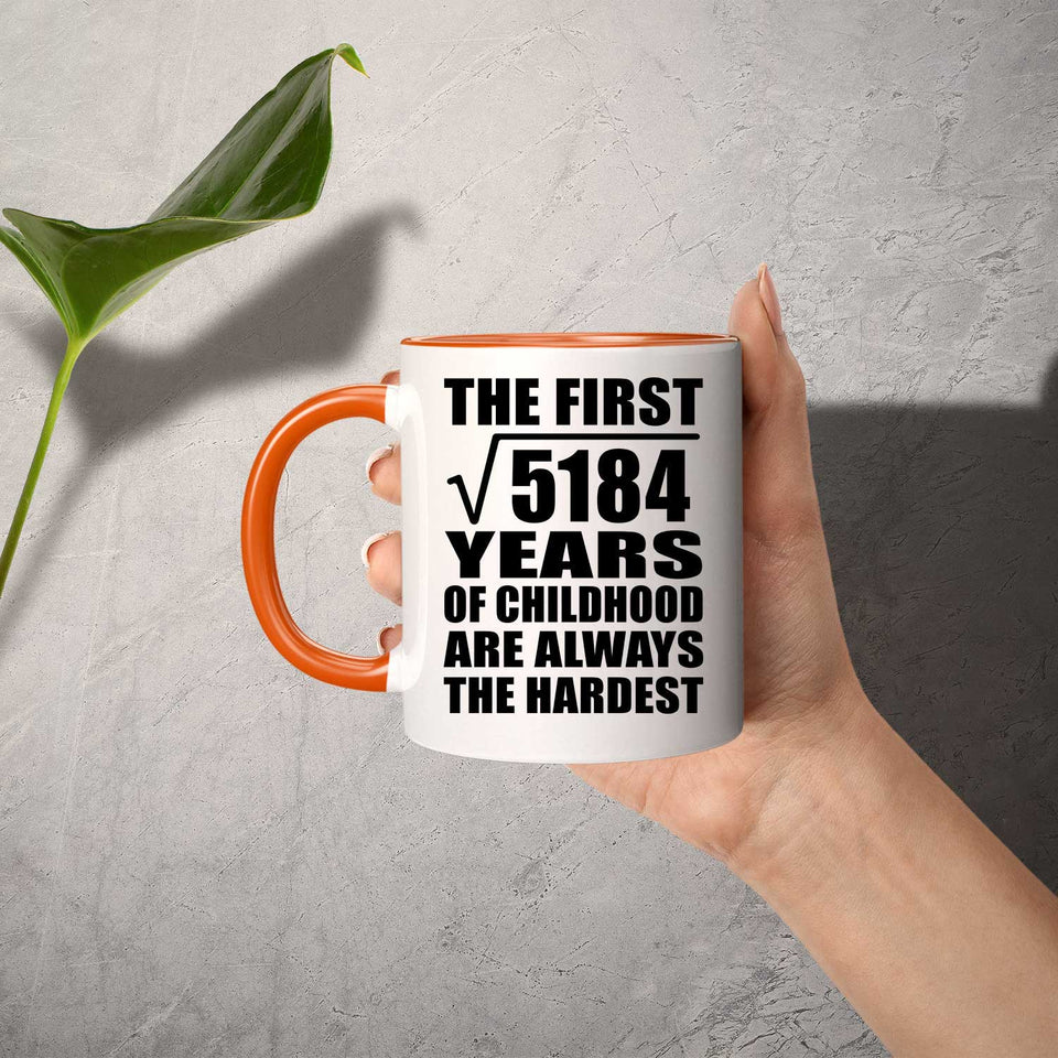 72nd Birthday Square Root of 5184 Years of Childhood - 11oz Accent Mug Orange
