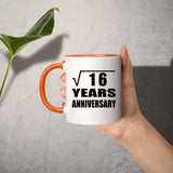 4th Anniversary Square Root of 16 Years Anniversary - 11oz Accent Mug Orange