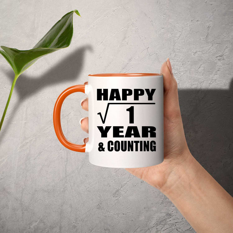 Happy 1st Anniversary Square Root of 1 Year & Counting - 11oz Accent Mug Orange