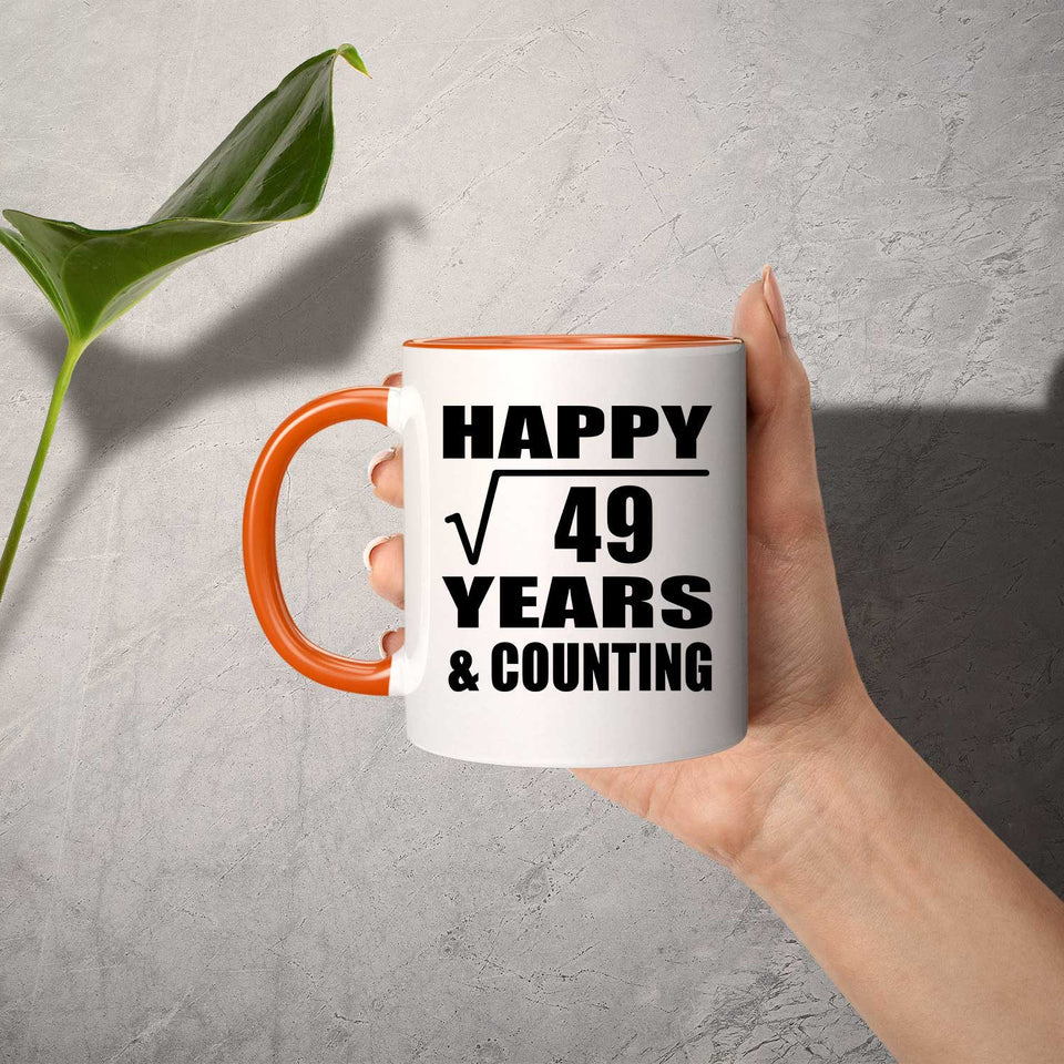 Happy 7th Anniversary Square Root of 49 Years & Counting - 11oz Accent Mug Orange