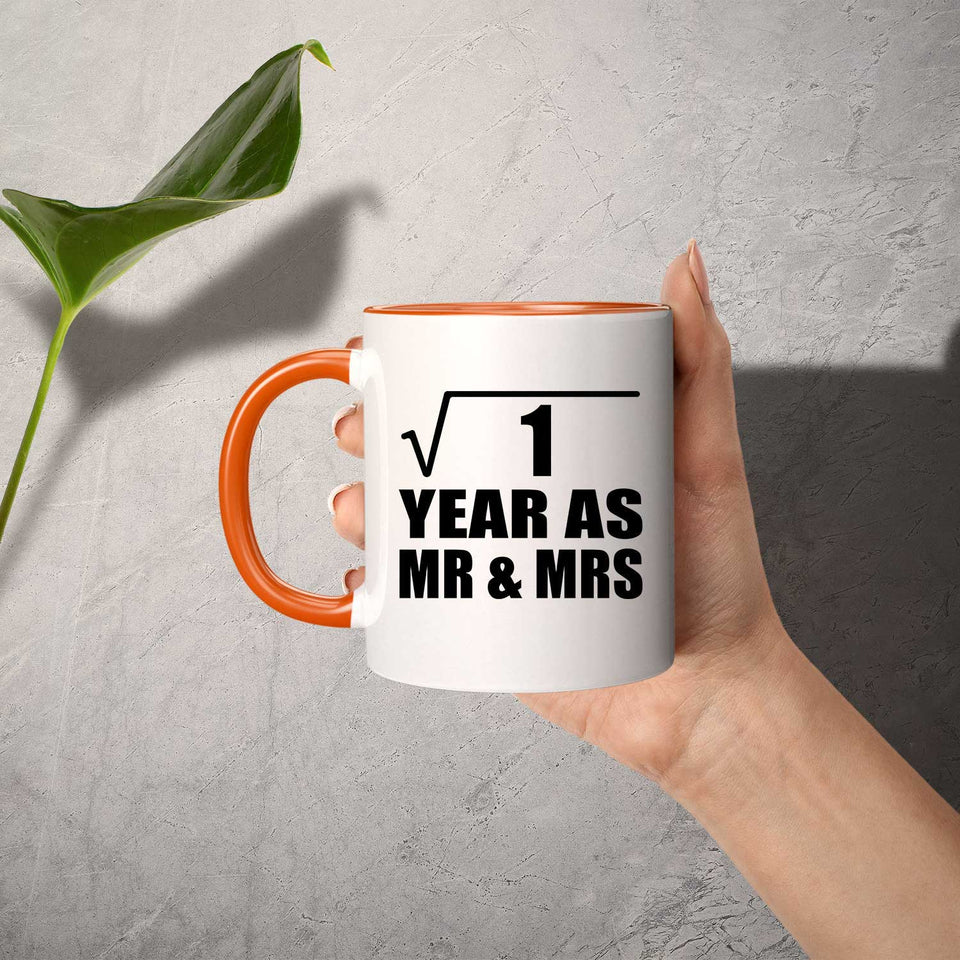 1st Anniversary Square Root of 1 Year As Mr & Mrs - 11oz Accent Mug Orange