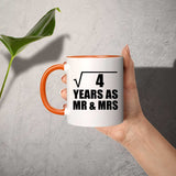 2nd Anniversary Square Root of 4 Years As Mr & Mrs - 11oz Accent Mug Orange