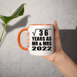 6th Anniversary Square Root of 36 Years As Mr & Mrs 2022 - 11oz Accent Mug Orange