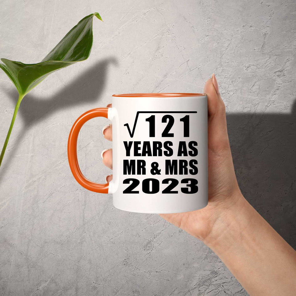 11th Anniversary Square Root of 121 Years As Mr & Mrs 2023 - 11oz Accent Mug Orange