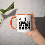 1st Anniversary Square Root of 1 Year As Mr & Mrs 2024 - 11oz Accent Mug Orange