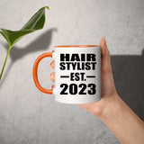 Hair Stylist Established EST. 2023 - 11oz Accent Mug Orange