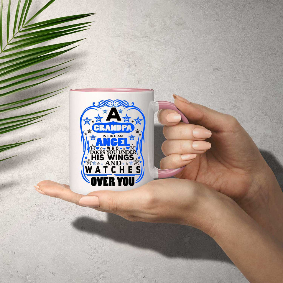 Grandpa Is An Angel Takes You Under His Wings - 11oz Accent Mug Pink