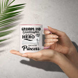 Grandpa & Granddaughter, He is Her Hero, She is His Princess - 11oz Accent Mug Pink