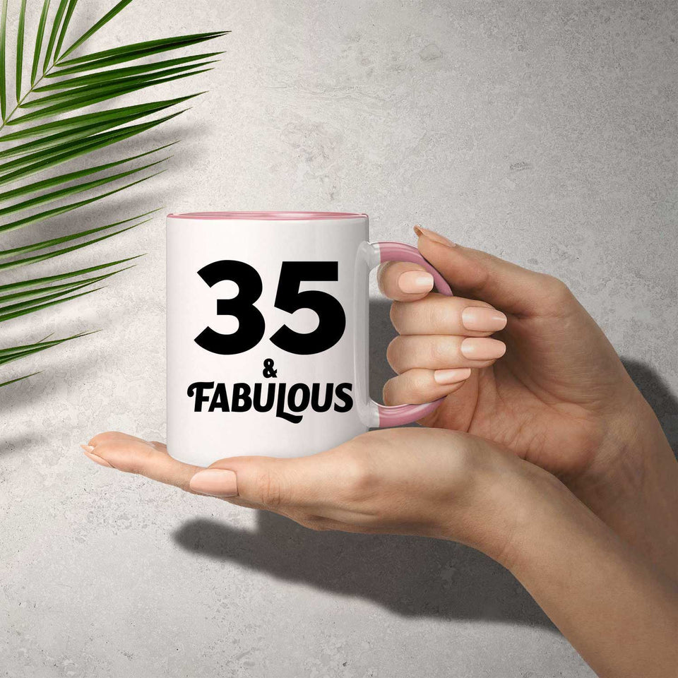 35th Birthday 35 & Fabulous - 11oz Accent Mug Pink